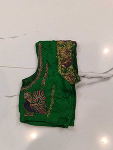 Green Embroidered Saree Blouse