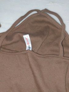 Brown Off-Shoulder Long Sleeve Top