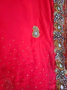 Red Zari And Handwork Saree