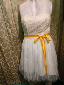 Ivory Halter Dress with Yellow Ribbon &amp; Bow