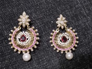 Elegant Pearl & Ruby Earrings