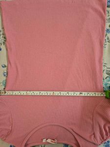 Pink Ribbed Fitted Ruched Sleeve Top