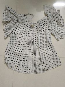 Polka Dot Ruffle Sleeve Top