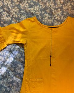 Yellow Kurta with Cute Sleeves &amp; Pocket