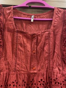 Chic Rust-Colored Eyelet Top