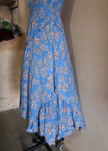 Floral Blue Strapless Dress
