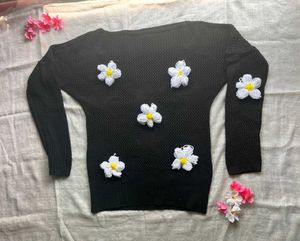 Black Floral Knit Sweater