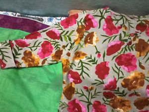 GentlyUsed RaniPinkFloral Print Jute kurti+Bottom