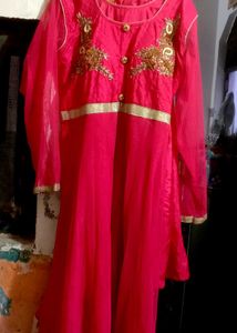 Pink Embellished Anarkali Dress With Pyjami