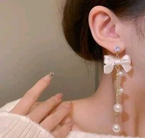 Trendy Korean BowKnot Pearl Tassel Earrings
