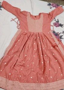 Peach Embroidered Naira Cut Kurta