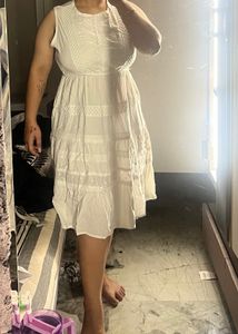 White Cotton Sleeveless Midi Dress