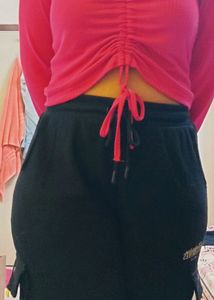 Zudio Pink Ribbed Crop Top With String