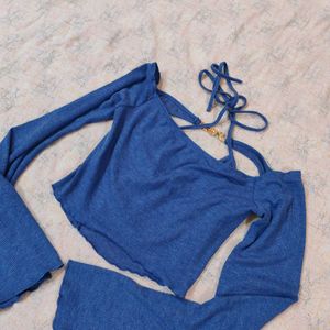 💙 SHEIN Chic Blue Bell Sleeve Crop Top 💙