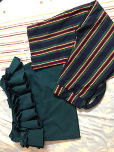 Combo Off Shoulder Bottle Green Top, Culotte