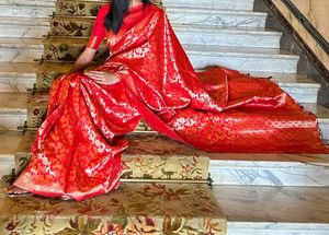 House of Pataudi Red Banarasi Silk Saree