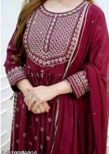 Elegant Maroon Embroidered Anarkali Dress