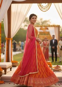 Orange Embroidered Lehenga Choli