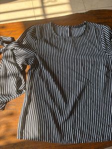 Striped Tie-Sleeve Blouse