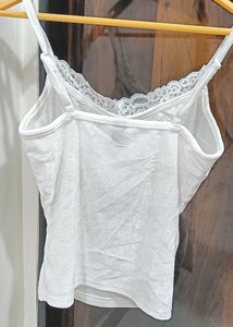 Coquette White Lace Trimmed Spaghetti Top