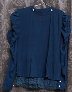 Elegant Blue Blouse with Pearl Detail