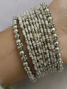 Silver Beaded Bangle Set