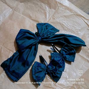 Teal Bow Hair Clip & Headband Set