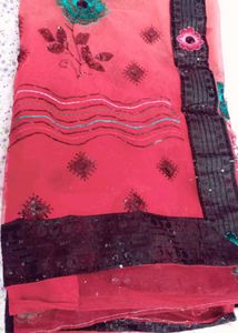 Red &amp; Beige Floral Embellished Saree