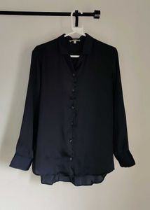 Navy Long Black Satin Shirt