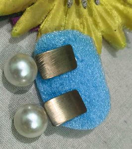 Pearl Drop Earrings with Gold Accents