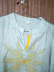 Embroidery Work Collar Neck Kurta With Front Open