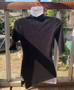 Black Ripped Knit Top