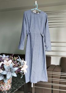 Gingham Midi Dress with Tie Waist