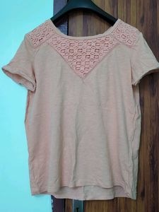 Peach Lace Yoke Tee