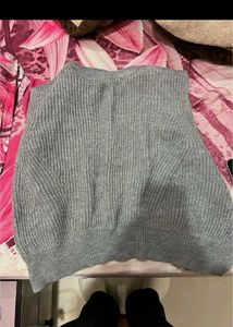 Gray Knit Button Vest