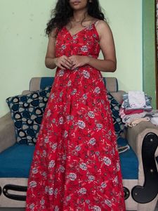 Red Floral Slip Dress with Slit❤️‍🔥