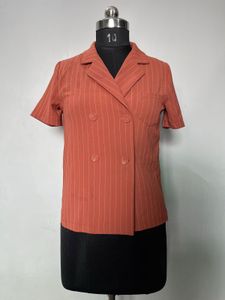 Striped short sleeve blazer