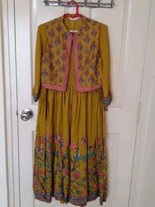 A-line Kurta with printed waistcoat