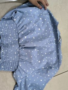 Blue Polka Dot  Top With Smocked Detailing And Empire Sleeves . No Damage. Size -S35