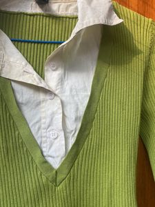 Green Shirt Style Sweater/ Cardigan