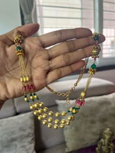 Elegant Layered Gold Tone Beaded Chain Set