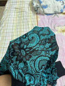 Lace Zip Up Goth Jacket Top Black &amp; Teal