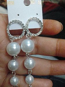 Pearl &amp; Rhinestone Dangle Earrings