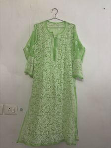 Green Chikankari Kurta Pure Kurti