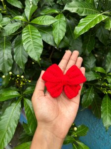 Red Crochet Bow Hair Clip