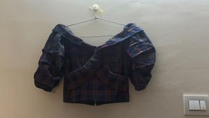 Navy Blue Crop Top Open Shoulder