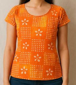 Orange Tie-Dye Printed Cotton Top