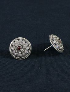 Red Stone Textured Silver Studs