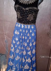 Elegant Blue Ethnic Gown with Jacket