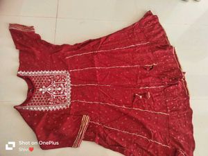 Red Embroidered Kurti Dress